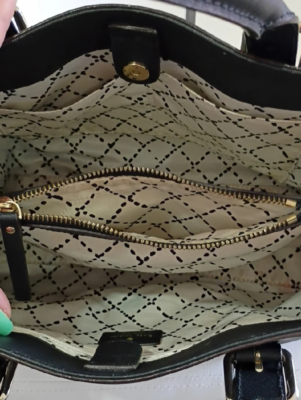 Kate Spade Code Street Province Black Saffiano Leather Satchel with Gold Logo